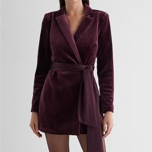 Express Velvet Long Sleeve Open Back Tie Waist Blazer Romper